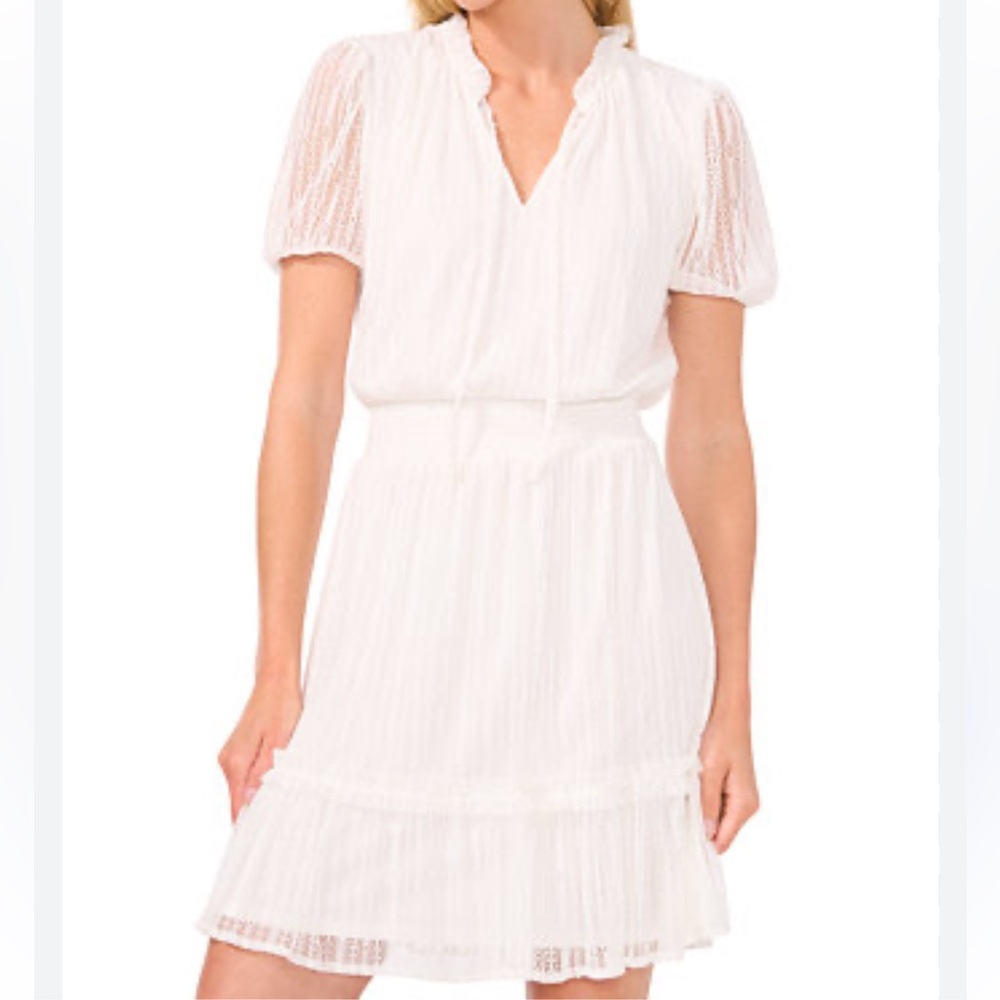 CeCe dress NEW Ivory Lace lined puff sleeve medium soft smocked waisted